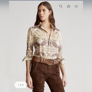 Ralph Lauren Knit Oxford Taupe Southwestern Aztec Ombre Button Down Shirt M